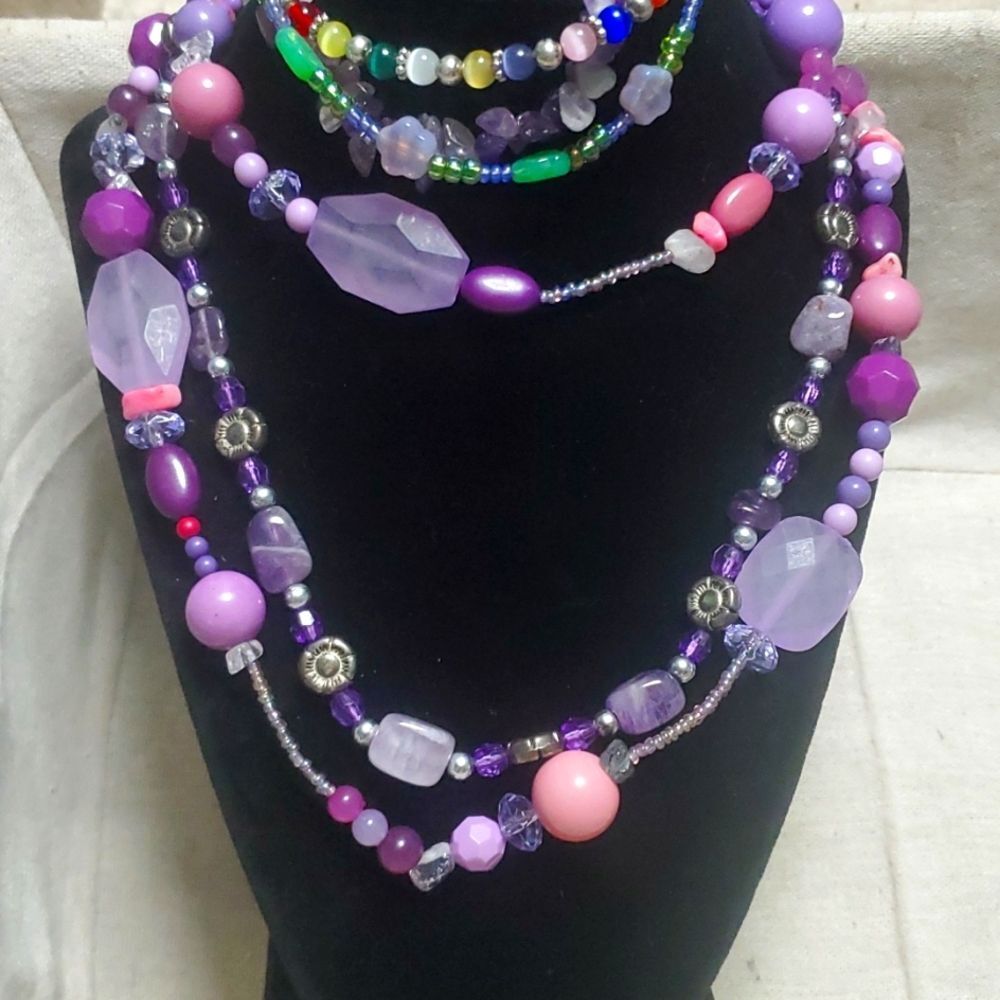 Vintage Y2K Purple Amethyst Spring Mixed OOAK Necklace Bracelet Set